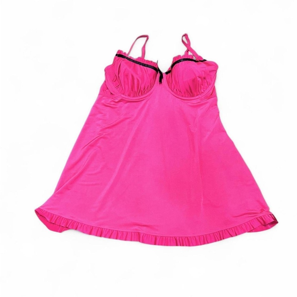 Women's Hot Pink Lace-Trim Babydoll Top
